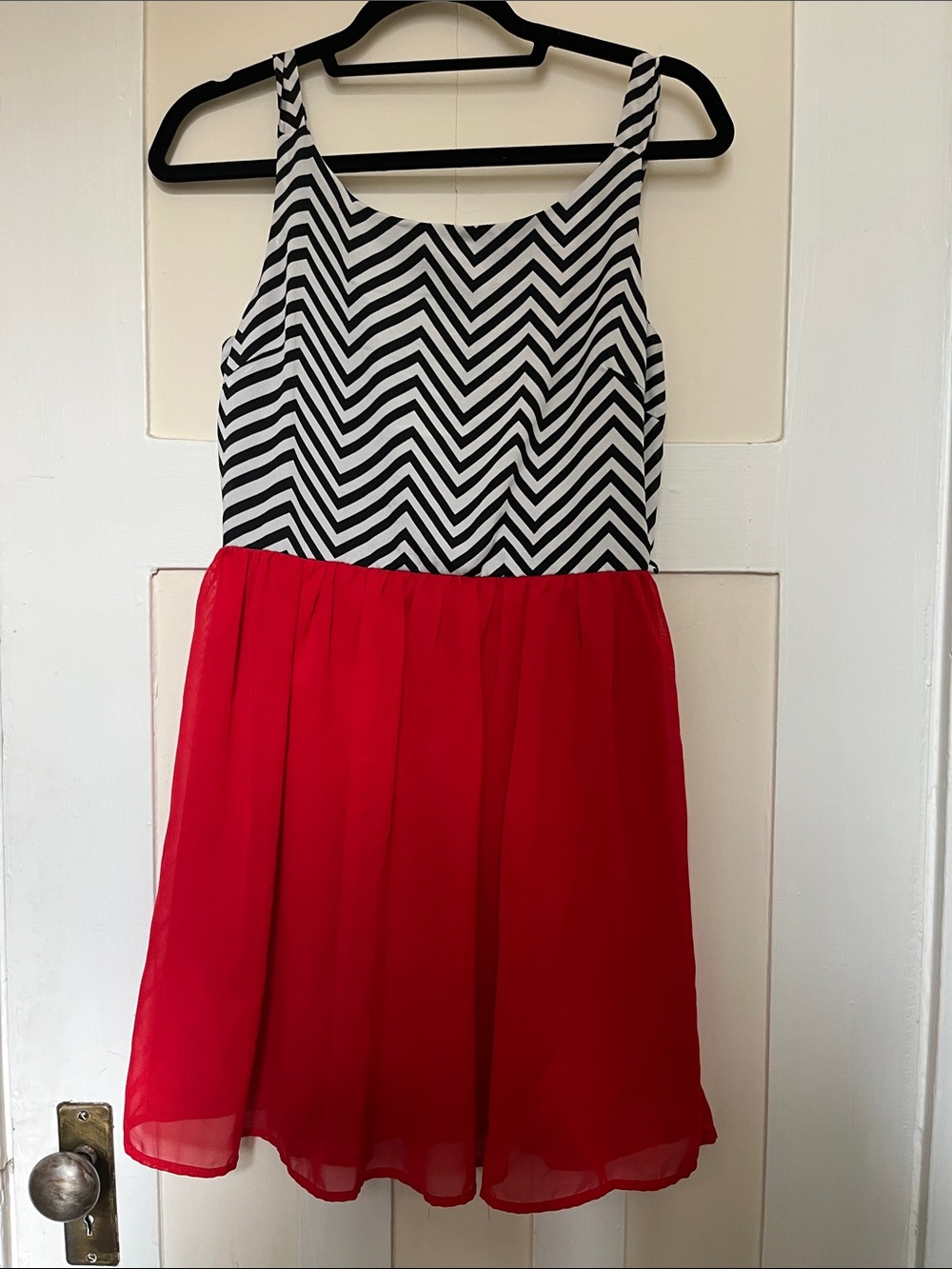 City Triangles Black & White Chevron Bodice with Red Skirt Mini Dress